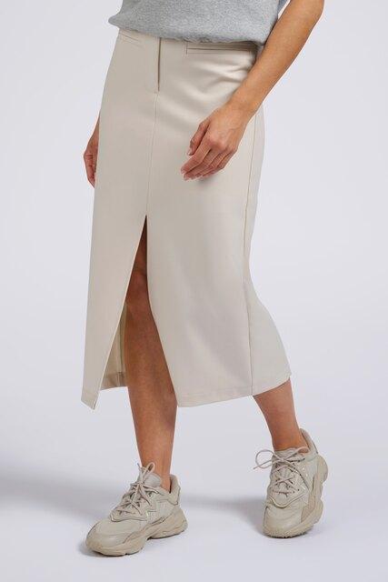 YAYA_Beige_midi_rok_met_split_en_elastische_taille_met_riemlussen